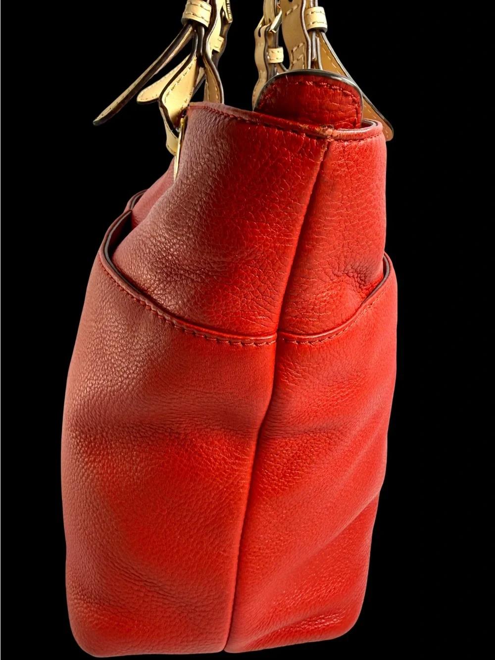Michael Kors Red Leather Tote with Cream Shoulder Straps